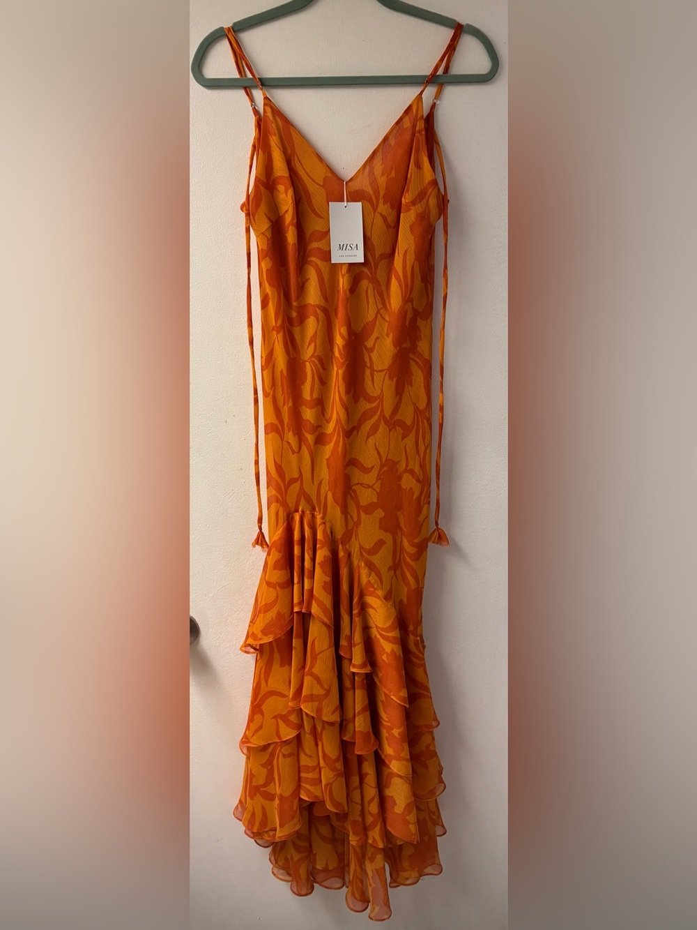 New with tags size XL Misa Los Angeles Orange Floral Ruffle Dress